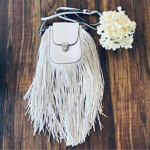 Carlos Santana White Fringe Crossbody Bag